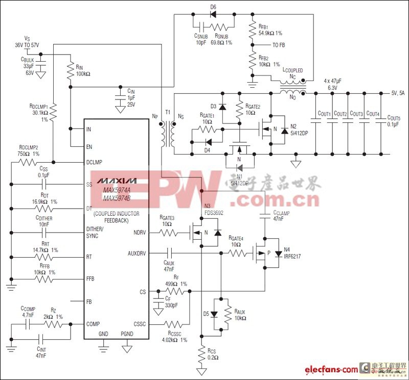 MAX5974 有源钳位、电流模式PWM控制器