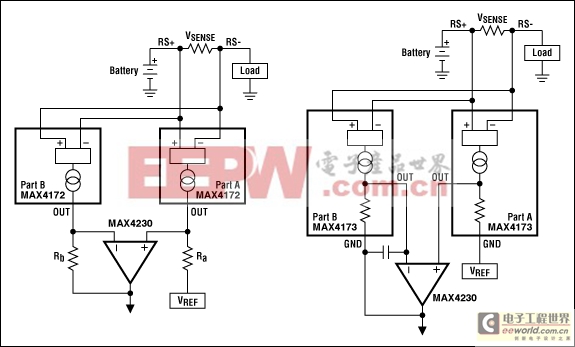 用兩個單向電流檢測放大器組成一個雙向電流檢