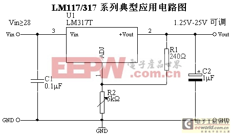 LM117/317典型應(yīng)用可調(diào)穩(wěn)壓電路