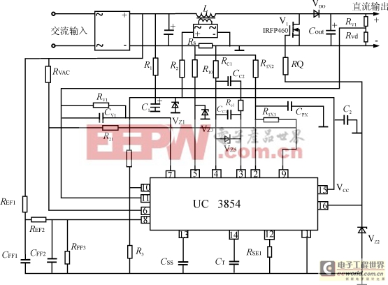 包含UC3854的功率因數(shù)校正電路圖