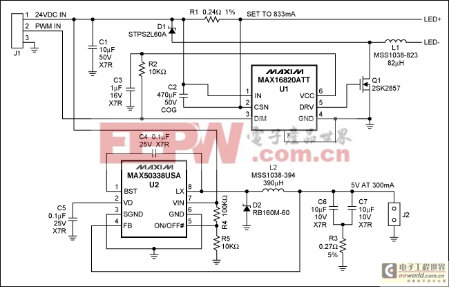 MR-16 LED驅(qū)動器和用于脈沖LED冷卻器供電的5V輔助