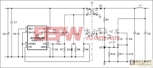 隔離型PFM反激DCDC轉(zhuǎn)換器電路原理圖