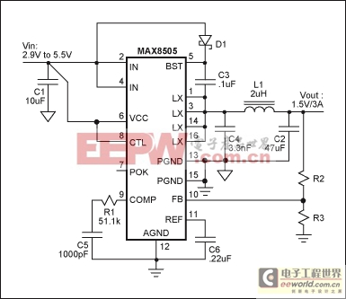 高效DC-DC轉(zhuǎn)換器，占用面積等同于LDO