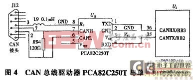 CAN总线驱动器PCA82C250T与单片机的连接图
