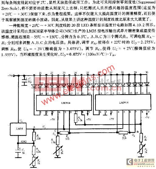 LED條圖顯示溫度計的電路設(shè)計 