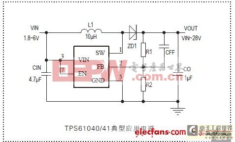 TPS61040實(shí)現(xiàn)白光LED驅(qū)動(dòng)器 