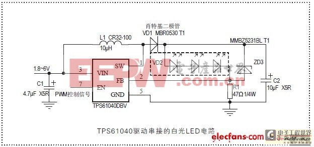 TPS61040實現(xiàn)白光LED驅動器 