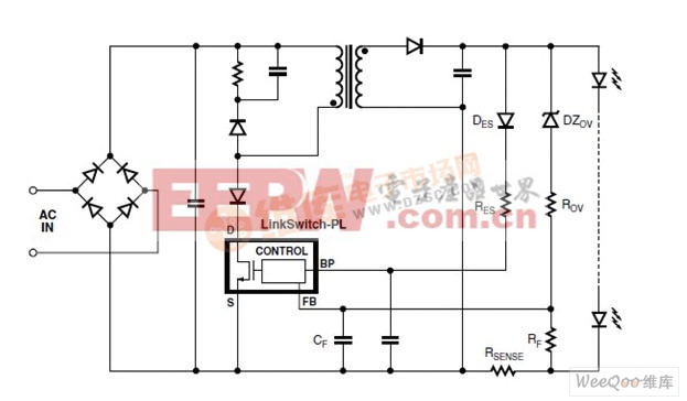 非隔離式可調(diào)光LED驅(qū)動器的基本應(yīng)用電路圖