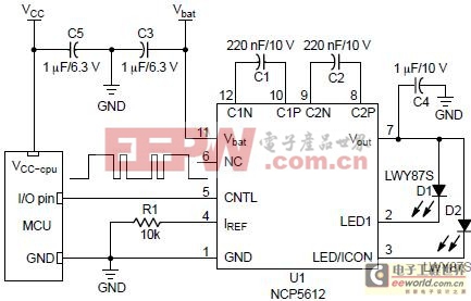 圖2(b)：采用單線式S-Wire控制接口的led驅(qū)動(dòng)電路。