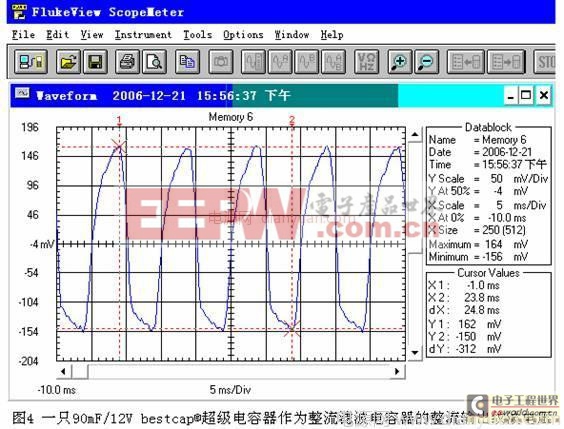 對(duì)整流濾波中超級(jí)電容器的應(yīng)用具體實(shí)現(xiàn)和測(cè)試證明