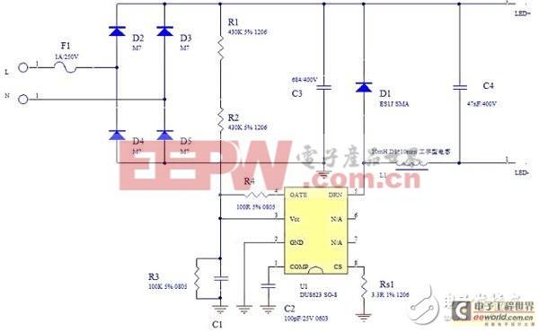 基于DU8623芯片的無電解電容3W非隔離球泡燈方案（電子工程專輯）