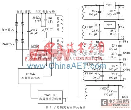 帶后備電池的多路隔離輸出開關(guān)電源