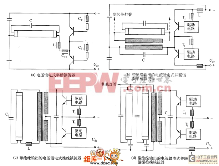 交流供電的熒光燈常用的DC／AC逆變器電路