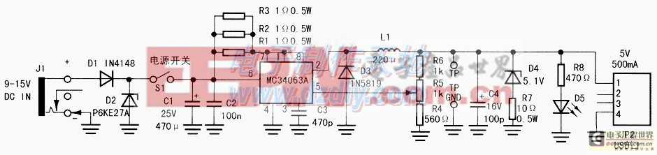 MC34063做USB充電電路圖