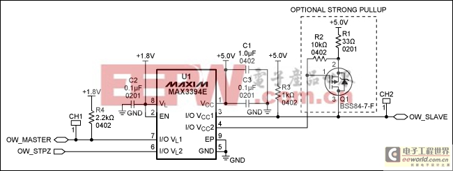 利用MAX3394E实现1.8V至5V双向电平转换电路原理图