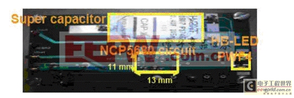 图6：安森美半导体的超级电容LED驱动器NCP5680的应用示意图。