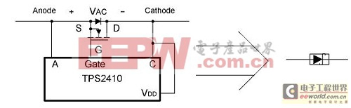 图1、“带框的二级管”表示控制器和MOSFET的简图