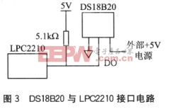 DS18820与微处理器LPC2210的连接图
