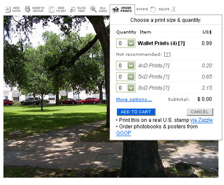 选择Flickr上的订购洗印相片选项