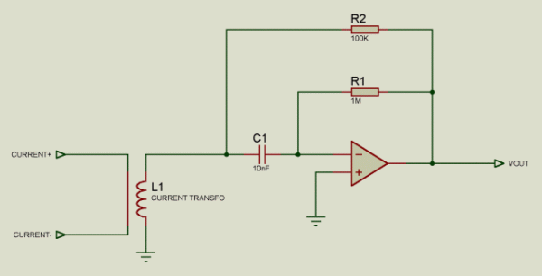 Figure 3. AC-coupling enables this circuit to tolerate the zero source impedance (at DC) of a current-transformer input.