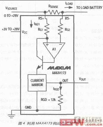 用MAX4173構(gòu)成的高端電流檢測電路