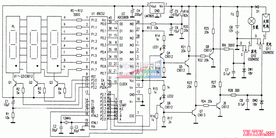 用AT89C52制作太阳能电池数显充放电控制器AT89C52 BATTERY CHARGER CONTROLLER