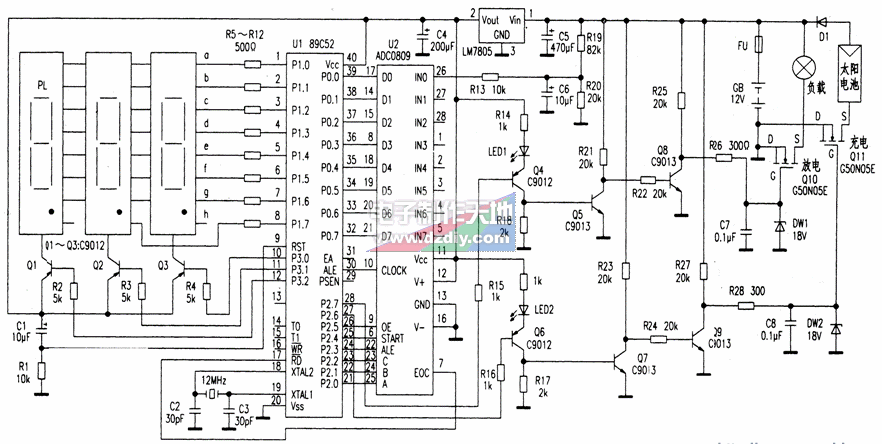 用AT89C52制作太阳能电池数显充放电控制器AT89C52 BATTERY CHARGER CONTROLLER