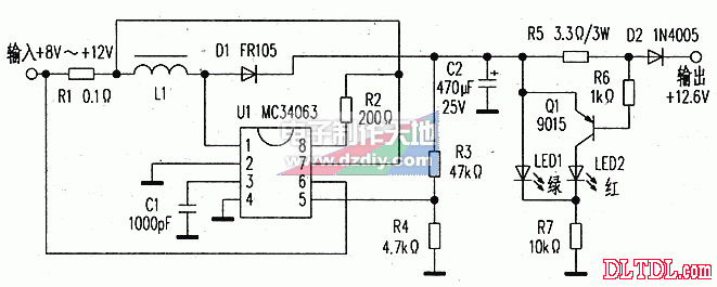 MC34063充电电压变换器电路图MC34063 step-up converter