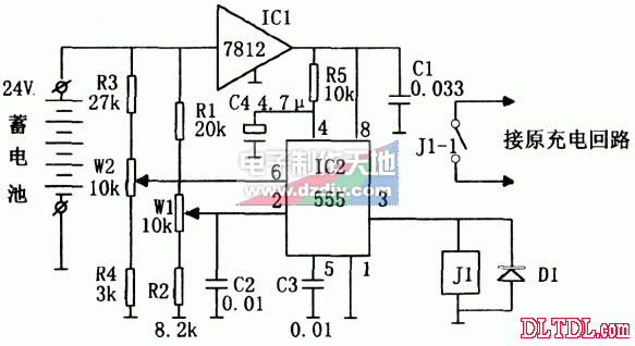 NE555构成的不间断电源蓄电池电压监控器NE555 Battery voltage monitoring circuit