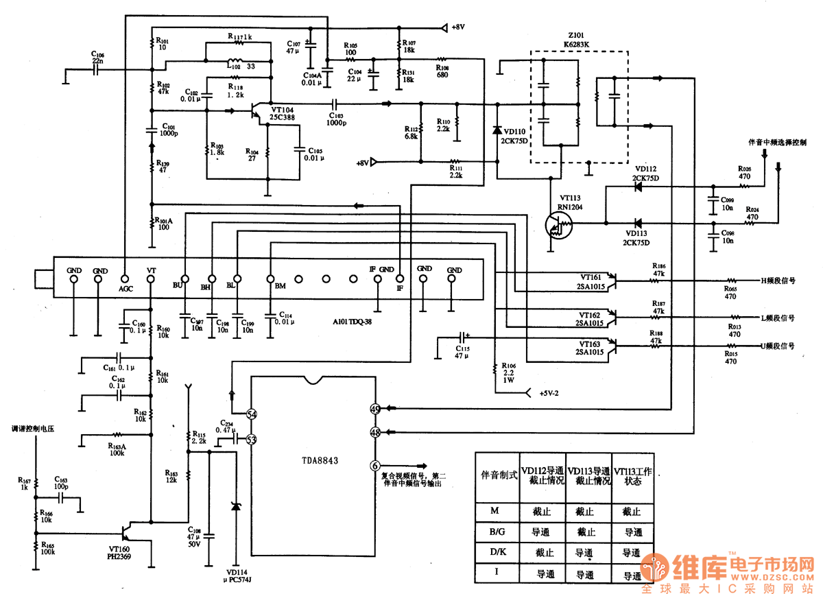 TDA8843集成电路构成的中频信号处理电路