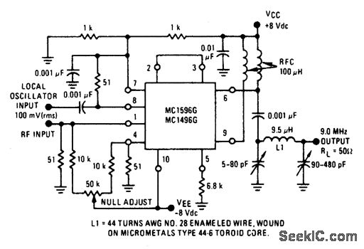 双平衡混频器（宽频输入，9MHz调谐输出）信号产生 电路图 