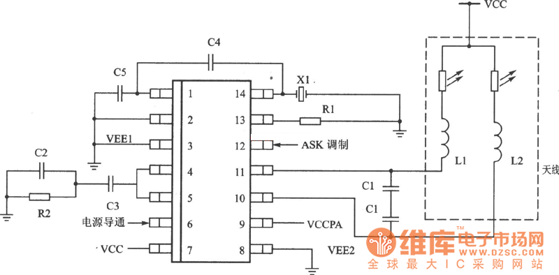 ASK 320～290MHz发射器电路图调频信号产生 电路图 