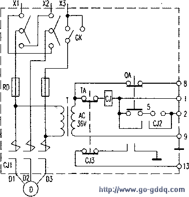 自动排水控制电路    电路原理分析 下图为井下常用水泵控制开关原理