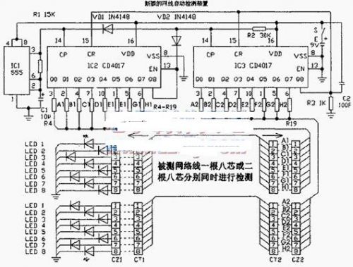 cd4017网线自动测试器的制作-其他光电实用电路图