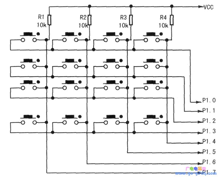 矩阵键盘电路原理图