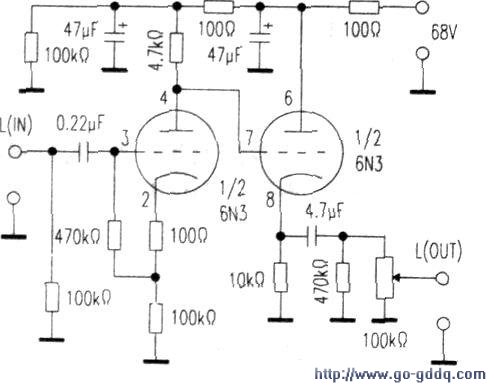 采用6n3胆管的hifi胆石混合功放电路