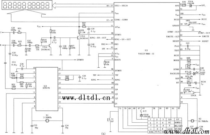 富格HCD9866(11)P/TSDL型来电显示电话机电路(b)
