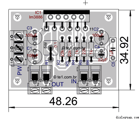 LM3886紧凑型功放元件布局图