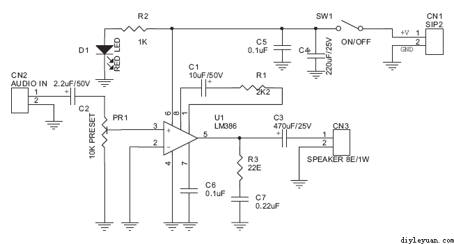LM386微型音频放大器电路原理图