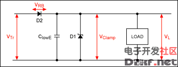 Figure 6. By replacing the fuse used in Figure 5 with a diode, this circuit provides overvoltage protection. It also protects against negative transients and reverse battery connections.