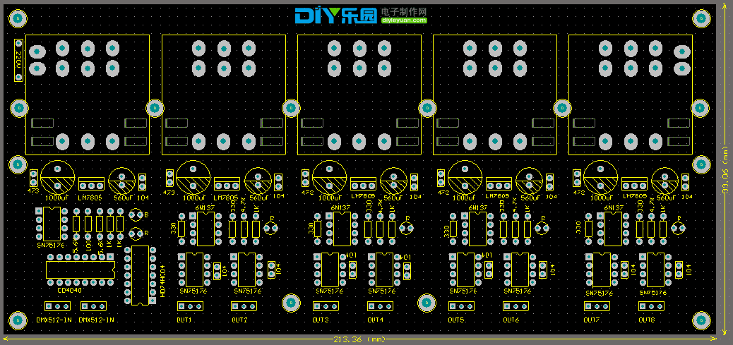 DMX512信号放大器（中继器）PCB丝印层图