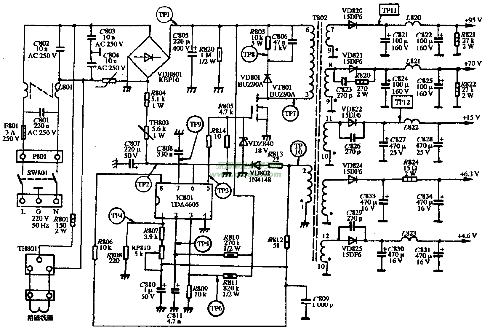 VGA V-1412型显示器电源电路图