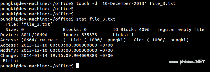 Change date using -d option