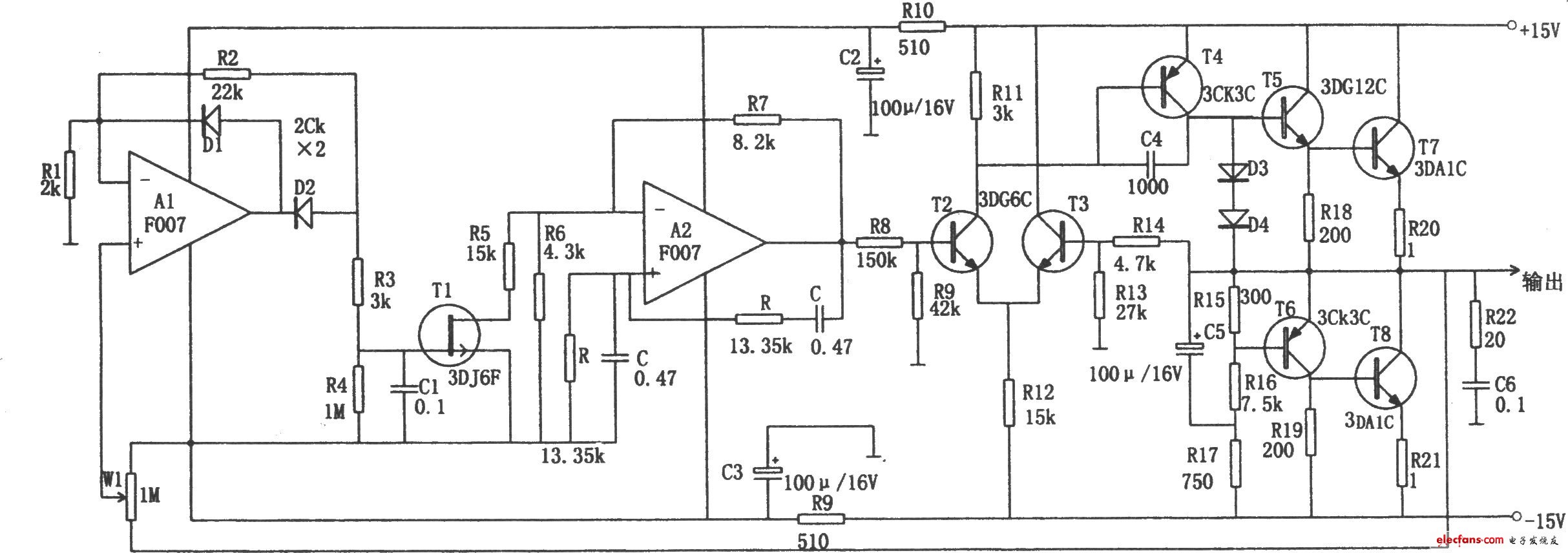 F007组成的低频信号发生器原理图