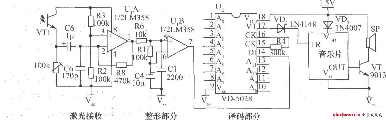 VD5026+激光電筒構(gòu)成的編碼接收電路