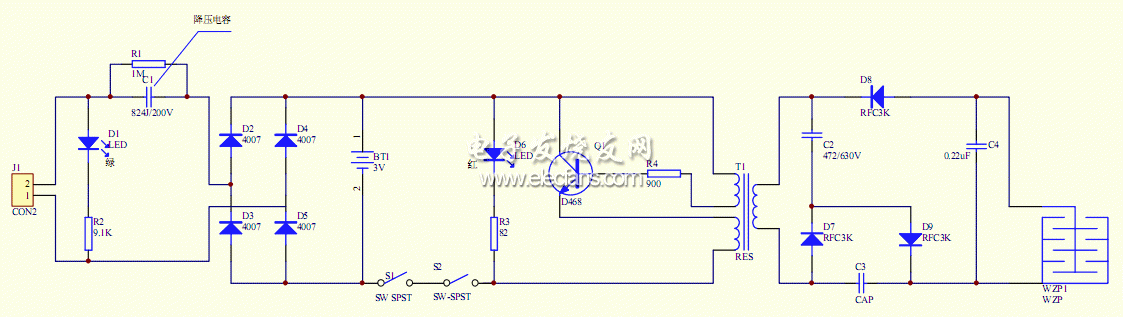 可充電電蚊拍電路圖