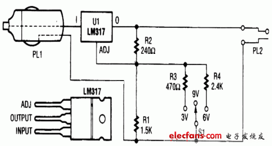 3V/6V/9V汽车电源适配器直流电源电路