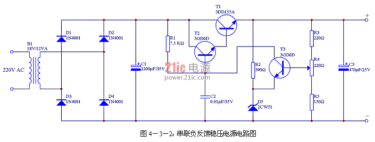 圖4－3－2：串聯(lián)負(fù)反饋穩(wěn)壓電源電路圖