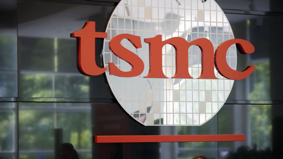 Signage for Taiwan Semiconductor Manufacturing Co. (TSMC) is displayed at the company's headquarters in Hsinchu, Taiwan, on Wednesday, June 5, 2019.
