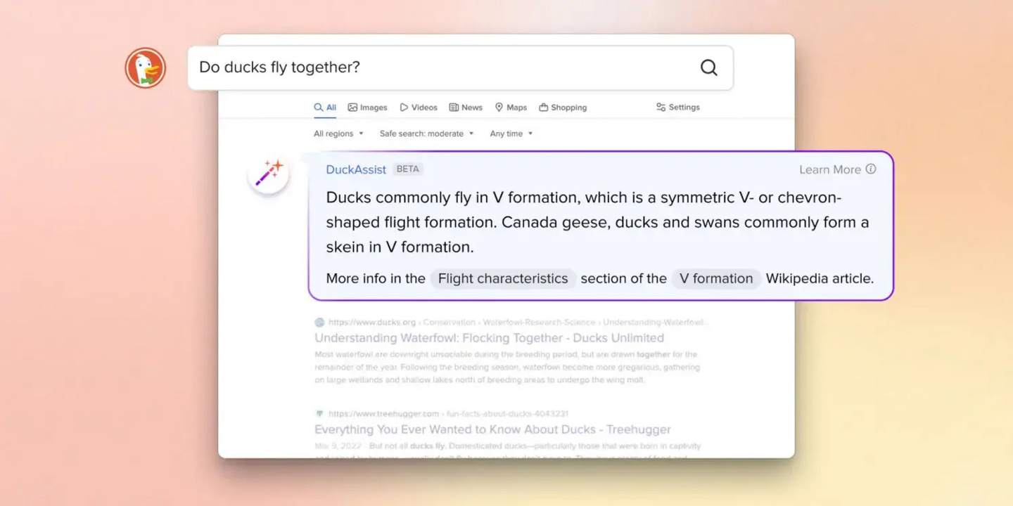 DuckDuckGo 搜索引擎推出 AI 工具 DuckAssist：帮用户更快找到答案